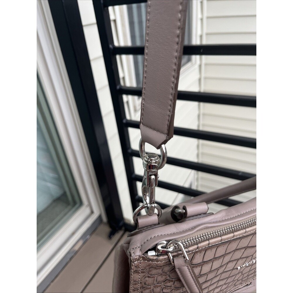 GIVENCHY Women's Crocodile Stamped-Suede Leather Medium Sized Pandora Bag Taupe - Picture 3 of 11
